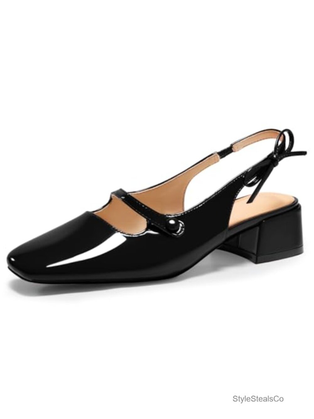 Women's Mary Jane Slingback Pumps Faux Leather Chunky Low Heels Square Toe